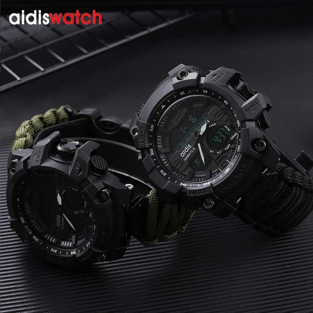 Addies Sports Watches Dual Display Analog Digital LED Luminous Electronic Quartz Wristwatches Waterproof Swimming Military Watch | Наручные