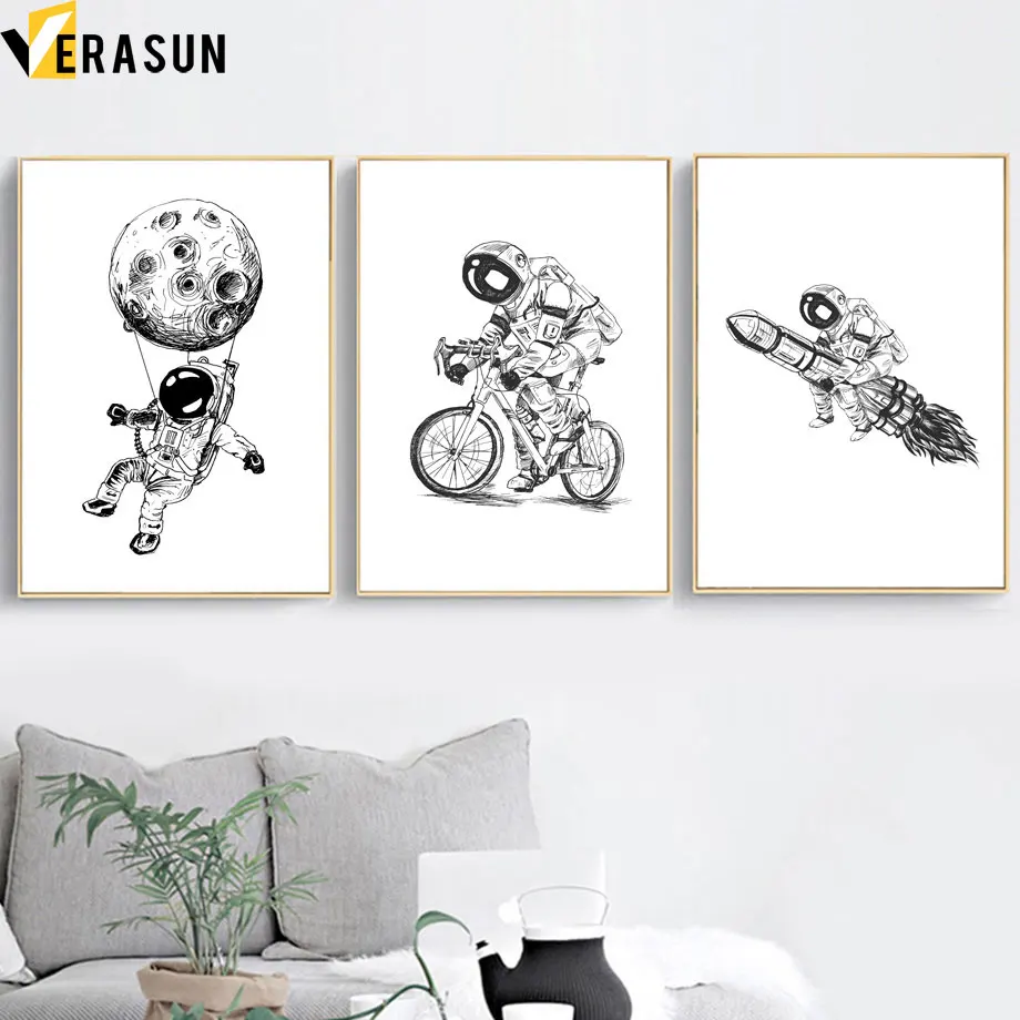 Funny Black White Astronaut Rocket Moon Bicycle Wall Art Print Canvas Painting Nordic Poster Wall Pictures For Living Room Decor
Funny Black White Astronaut Rocket Moon Bicycle Wall Art Print Canvas Painting Nordic Poster Wall Pictures For Living Room Decor