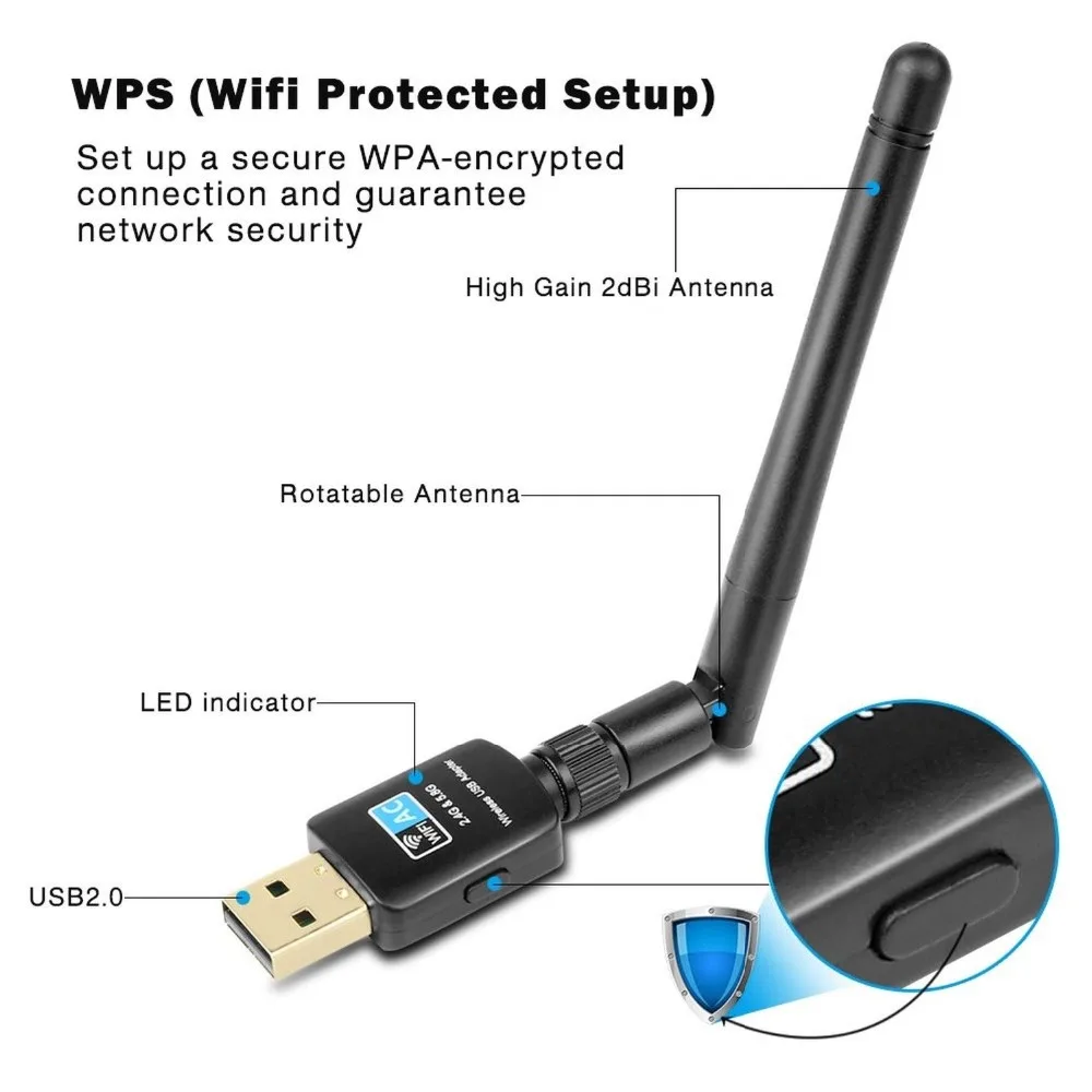 AC 600 Мбит/с двухдиапазонный 2 4G/5 8G беспроводной сетевой адаптер 802.11ac USB WiFi для Windows