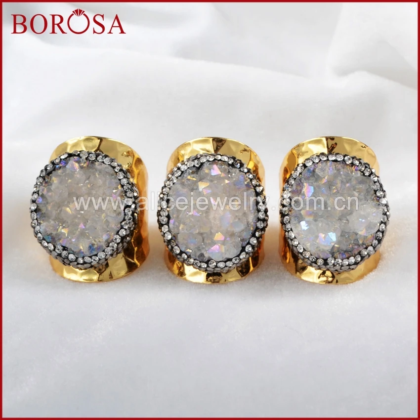 BOROSA Fashion druzy bang ring Round Natural Crystal Druzy Titanium AB geode stone pave cz on edaged Gold Color JAB128
BOROSA Fashion druzy bang ring Round Natural Crystal Druzy Titanium AB geode stone pave cz on edaged Gold Color JAB128