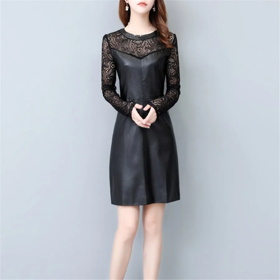 Spring Autumn Leather Dress Women Long Sleeve Black Sexy Slim A-Line PU Dress Lace Hollow Patchwork Office Party Dresses A1520
Spring Autumn Leather Dress Women Long Sleeve Black Sexy Slim A-Line PU Dress Lace Hollow Patchwork Office Party Dresses A1520