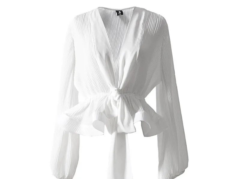Women Solid Color V-neck Lacing up Bandage Pleated Chiffon Shirts Blouses Clothing with Puff Sleeve Female Party Shirts Blouses
Women Solid Color V-neck Lacing up Bandage Pleated Chiffon Shirts Blouses Clothing with Puff Sleeve Female Party Shirts Blouses