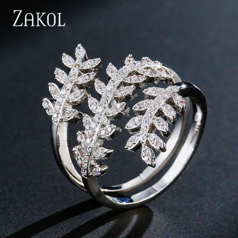 Фото Женские открытые кольца ZAKOL регулируемые на палец с микро покрытием и кубическим