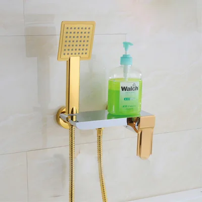 Modern Wall Mounted Chrome Brass Gold Plate Bathroom Shower Faucet Set Bath Mixer Tap With W/ ABS Hand Head | Обустройство дома