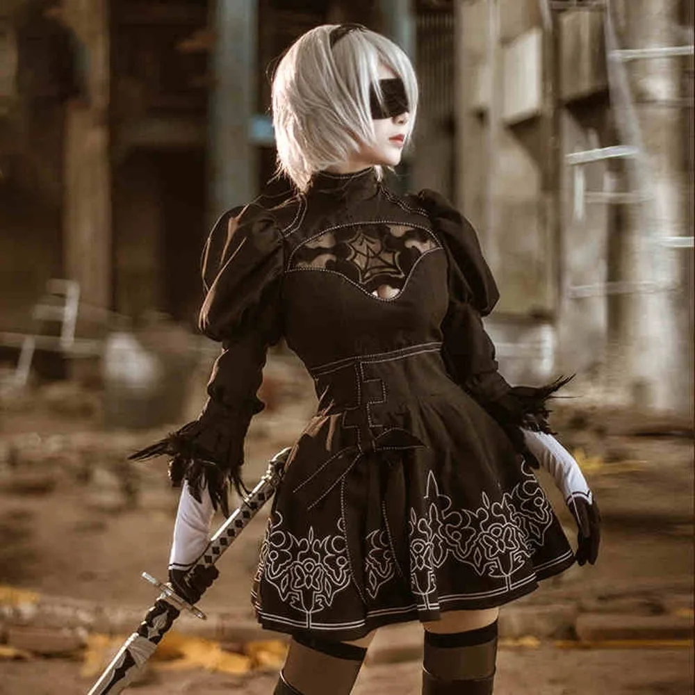 Женский костюм для косплея Nier Automata 2B нарядное черное платье Хэллоуина вечерние