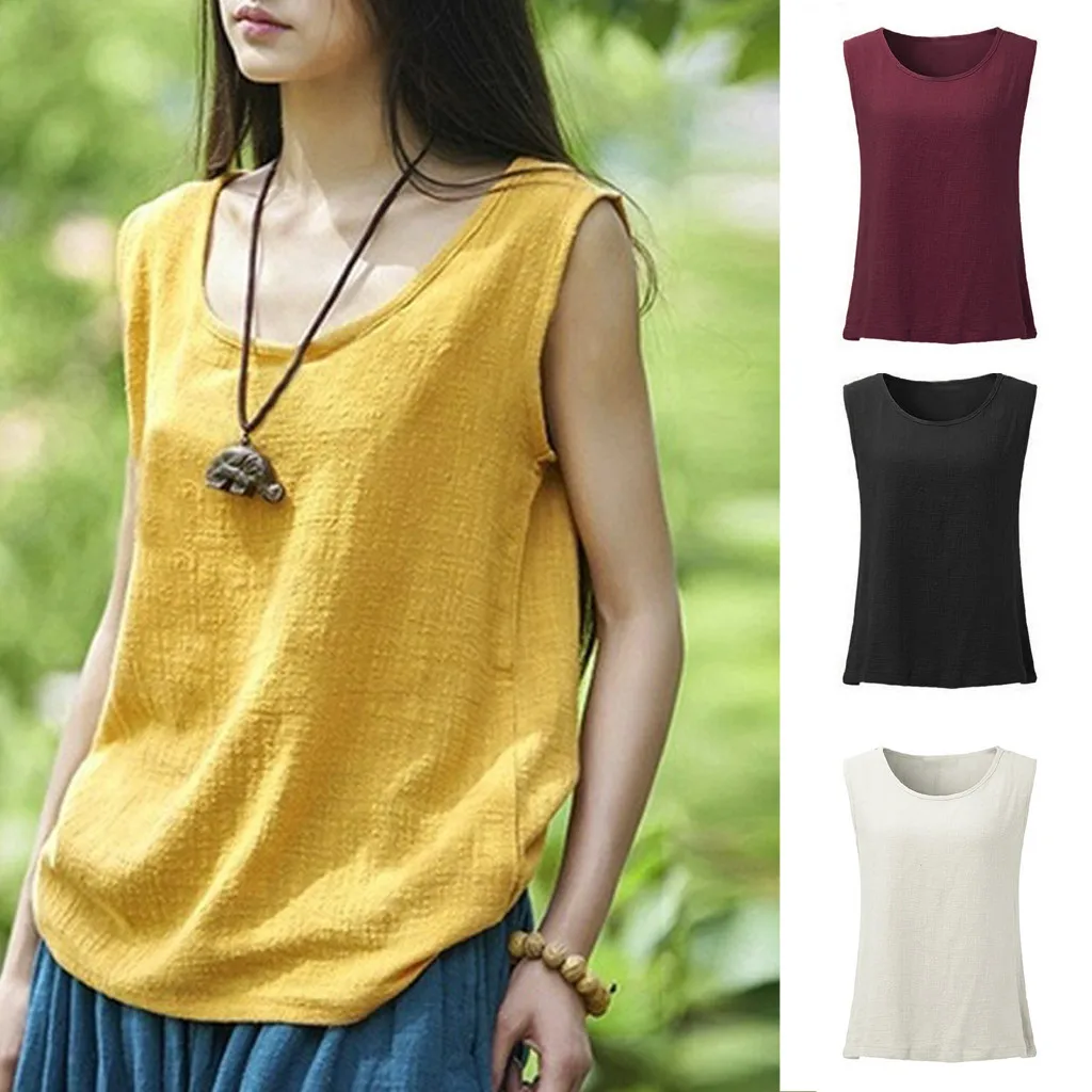 Women O Neck Blouse Vintage Sleeveless Cotton Linen Casual Loose Tops Vests Blouse womens tops and blouses camisas mujer 2022
Women O Neck Blouse Vintage Sleeveless Cotton Linen Casual Loose Tops Vests Blouse womens tops and blouses camisas mujer 2022