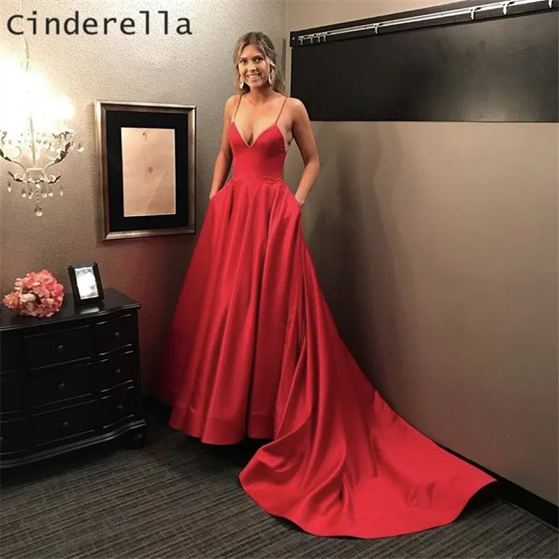 Cinderella Red V-Neck Spaghetti Straps Flooor Length Court Train Zipper Back Satin Evening Dresses vestidos de fiesta de noche
Cinderella Red V-Neck Spaghetti Straps Flooor Length Court Train Zipper Back Satin Evening Dresses vestidos de fiesta de noche