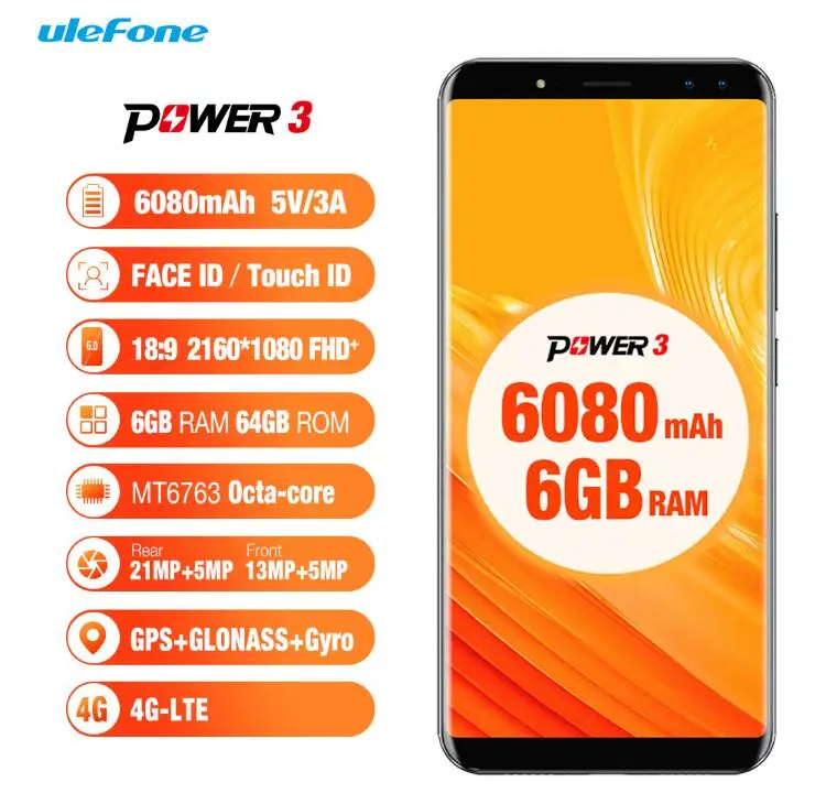 Оригинальный Ulefone мощность 3 MT6763 Octa Core мобильный телефон 6 0 "FHD + Android 7 1 ГБ