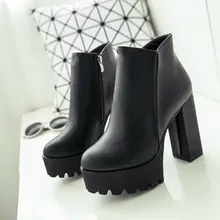 Womens Fashion Side Zipper Ankle Boots Platform Thick High Heel 12 cm Ladies Boots Winter Woman Shoes 2 style Black boot