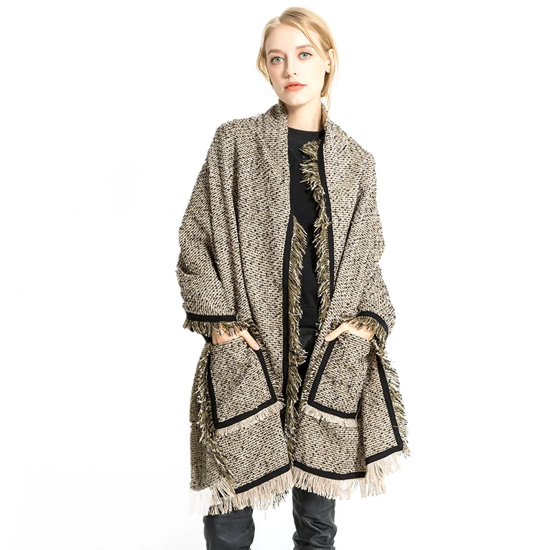Women Wool Scarf With Big Pocket And Tassel Poncho New Brand Winter Warm Thick Female Long Oversized Rectangle Wrap Shawls
Women Wool Scarf With Big Pocket And Tassel Poncho New Brand Winter Warm Thick Female Long Oversized Rectangle Wrap Shawls