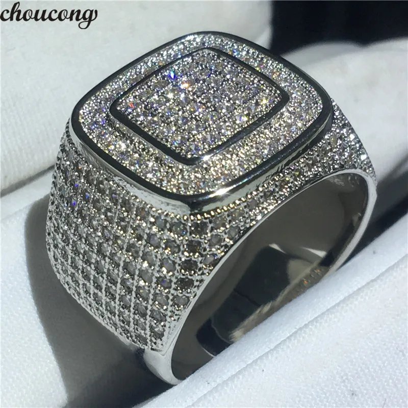 choucong Luxury Male Hiphop Ring 925 Sterling Silver Pave setting AAAAA Zircon cz Party Wedding Band Rings For Men Rock Jewelry | Украшения