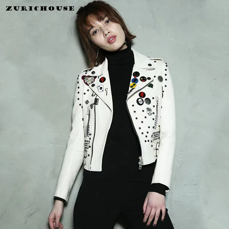 ZURICHOUSE Genuine Leather Jacket Women Short Spring 2020 Fashion Rivet Biker Jacket White Black Natural Sheepskin Coat
ZURICHOUSE Genuine Leather Jacket Women Short Spring 2020 Fashion Rivet Biker Jacket White Black Natural Sheepskin Coat