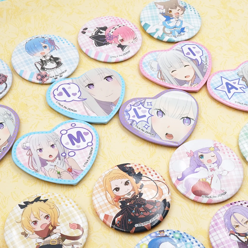 Металлический значок Re:Zero kara Hajimeru Isekai Seikatsu Anime Rezero Rem Ram Crusch Subaru Emilia Felix beатрис