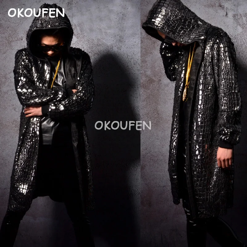 Nightclub bar male singer dj ds stage performance clothing new cool silver long cloak jacket
Nightclub bar male singer dj ds stage performance clothing new cool silver long cloak jacket