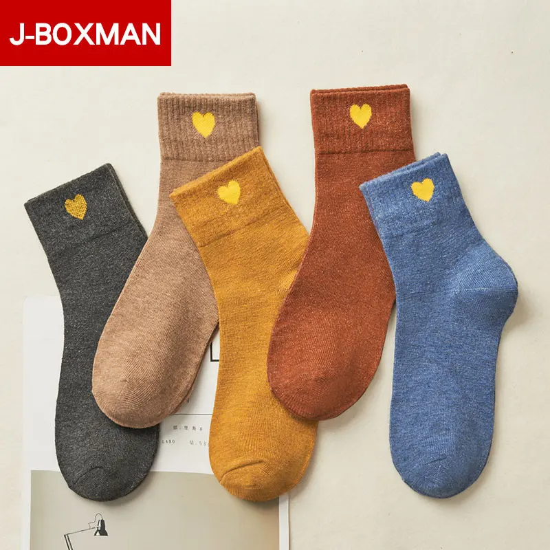 5 пар теплые носки для женщин фирменный дизайн длинные с маленьким сердцем милые