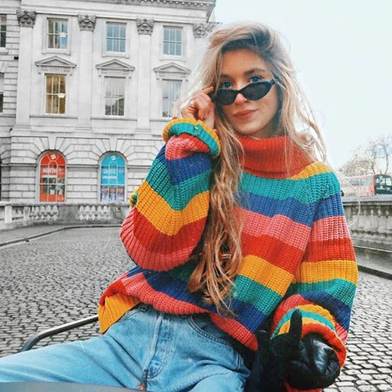 Runway Rainbow turtleneck sweaters women winter 2018 jumpers knitted clothes fashion striped oversized pullover female sale
Runway Rainbow turtleneck sweaters women winter 2018 jumpers knitted clothes fashion striped oversized pullover female sale
