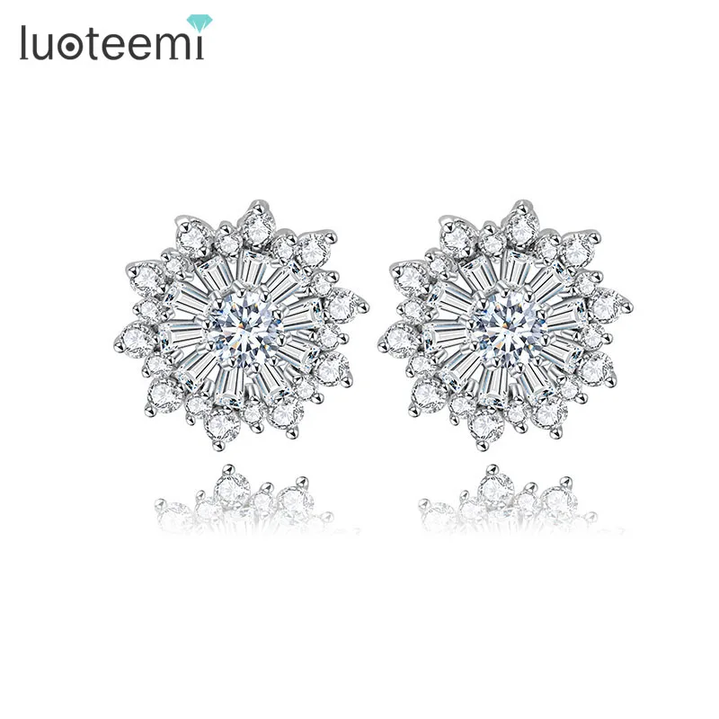 

LUOTEEMI Sunflower Cubic Zirconia Stud Earring for Women Korean Fashion Jewelry Chanel Earrings for Teens bijoux femme Wholesale