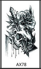 Тату наклейки с черепом на лицо размер 22x12 см|tattoo sticker|tatoo temporarybody art tatoo |