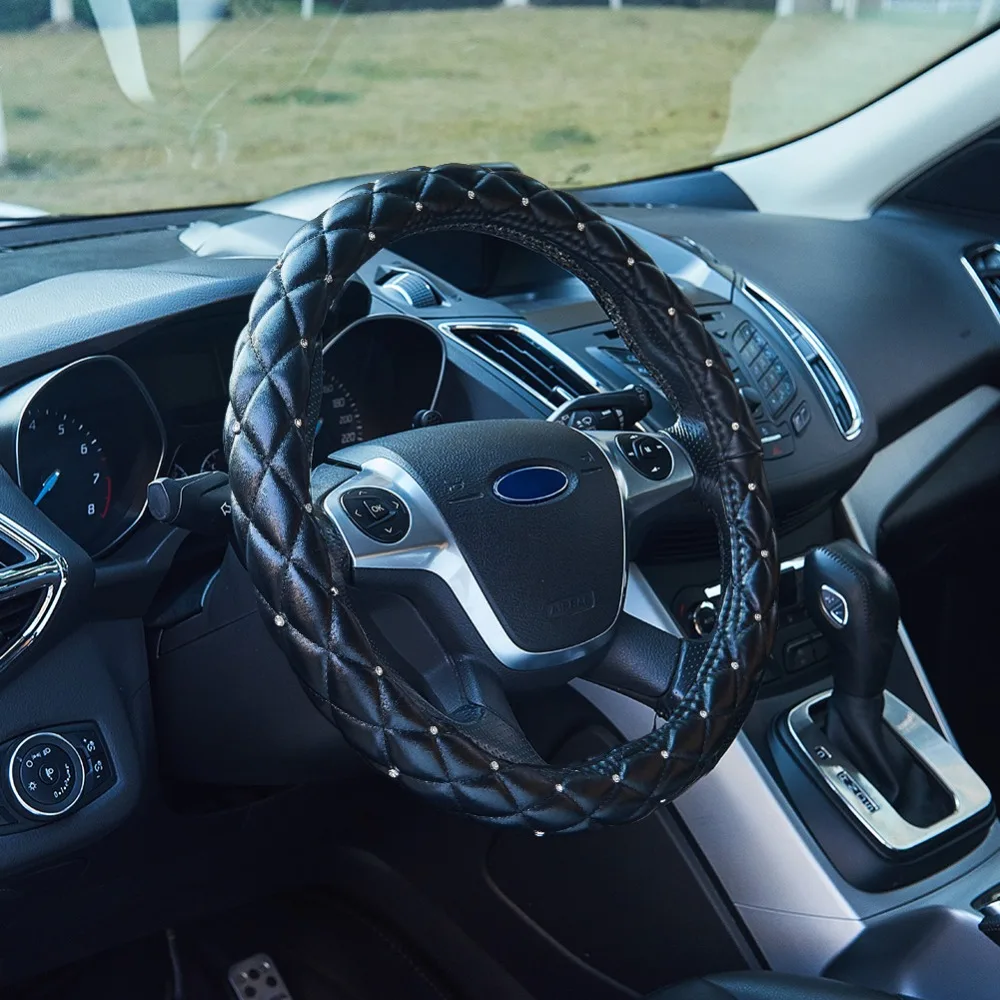 Soft Black PU Leather Car Steering Wheel Skidproof Cover with Crystal Rhinestone 38cm
Soft Black PU Leather Car Steering Wheel Skidproof Cover with Crystal Rhinestone 38cm