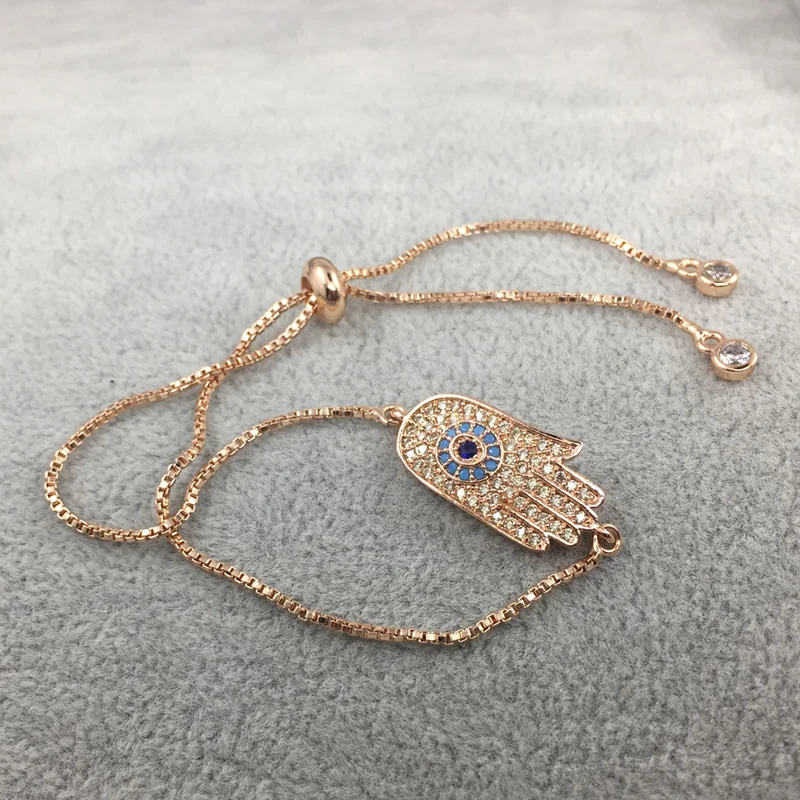 Fashion Rose Gold Color Hamsa Fatima Hand Blue Turkey Evil Eye Charms for Women Charms Adjustable Bracelets CZ jewelry
Fashion Rose Gold Color Hamsa Fatima Hand Blue Turkey Evil Eye Charms for Women Charms Adjustable Bracelets CZ jewelry