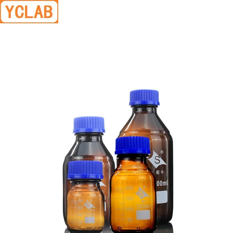 YCLAB 1000mL Reagent Bottle 1L Screw Mouth with Blue Cap Boro 3.3 Glass Brown Amber Medical Laboratory Chemistry Equipment | Канцтовары
