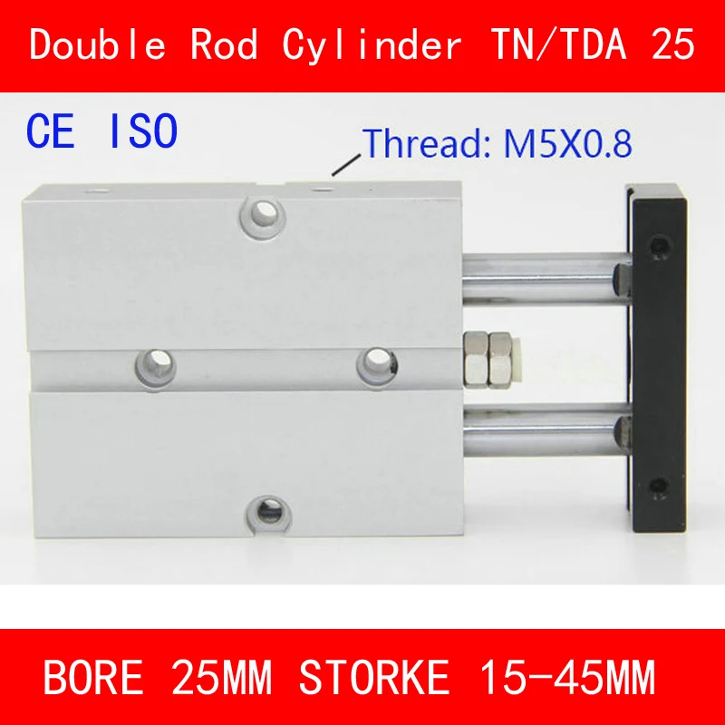 

CE ISO TN25 TDA Twin Spindle Air Cylinder Bore 25mm Stroke 10-45mm Dual Action Air Pneumatic Cylinders Double Action Pneumatic