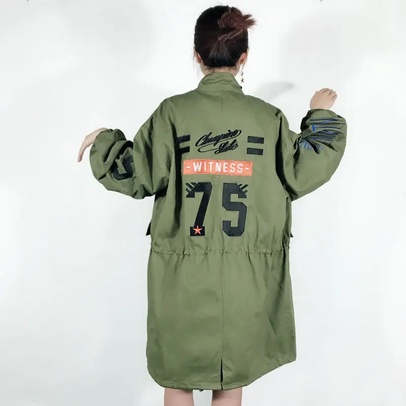 Spring Casual Army Green Jacket O-neck jacket Knee-Length Printing Women Jacket
Spring Casual Army Green Jacket O-neck jacket Knee-Length Printing Women Jacket