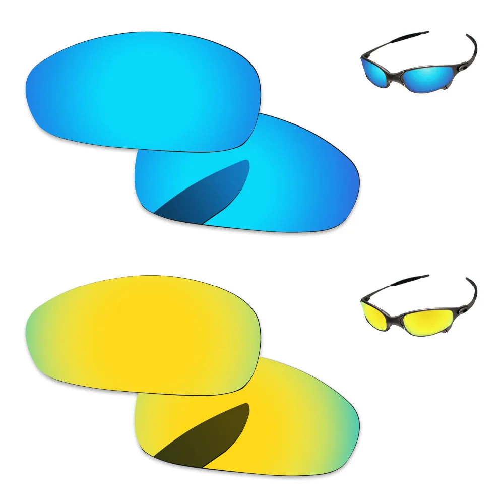 

24K золотые и голубые 2 пары зеркальные поляризованные Сменные линзы для Juliet солнцезащитные очки оправа 100% UVA & UVB защита
