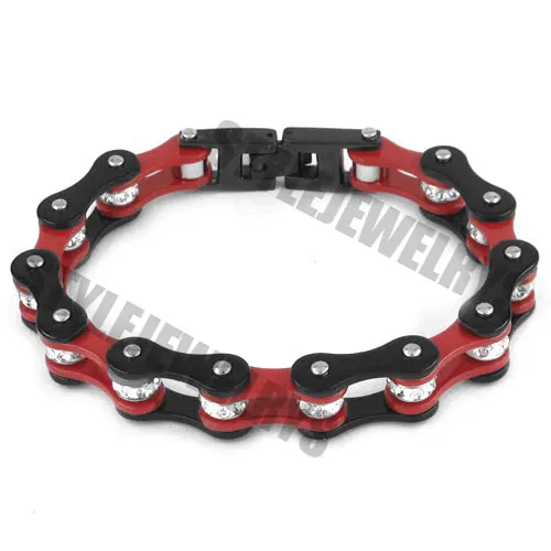 Wholesale Bling Crystal Motorcycle Bracelet Stainless Steel Jewelry Red & Black Bicycle Chain Motor Biker Bracelet SJB0258
Wholesale Bling Crystal Motorcycle Bracelet Stainless Steel Jewelry Red & Black Bicycle Chain Motor Biker Bracelet SJB0258