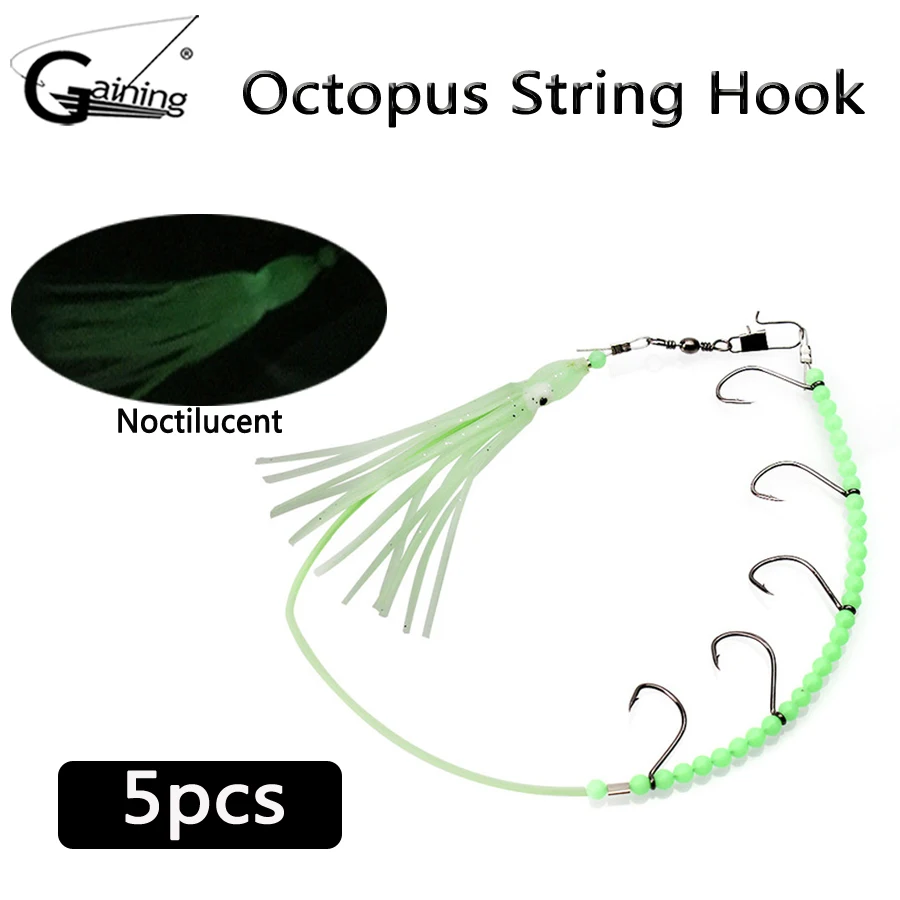 

5pcs Octopus Lure Carbon Steel String Hook with 5 Barbed Hook Rigs Swivel Fishing Tackle Lures Bait Pesca Fishhooks