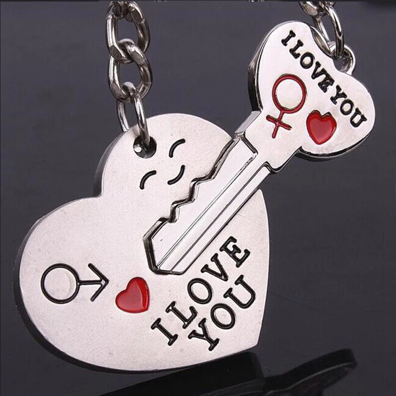 

1 Pair Couple I Love you Keychain Heart Key Silver Plated Lovers Love Key Ring Valentine's Day Souvenirs Gif