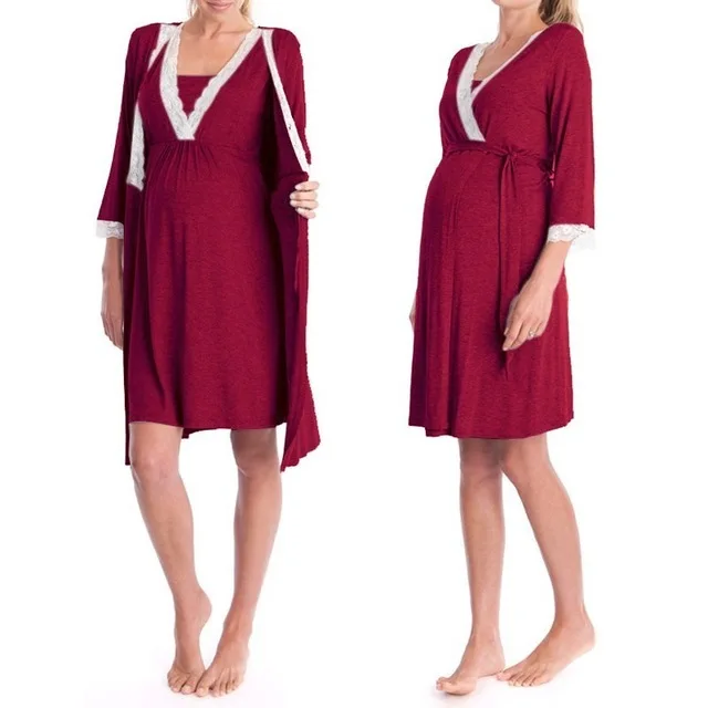 Фото Одежда для беременных комплект одежды сна 2 шт. кружевное лоскутное платье +