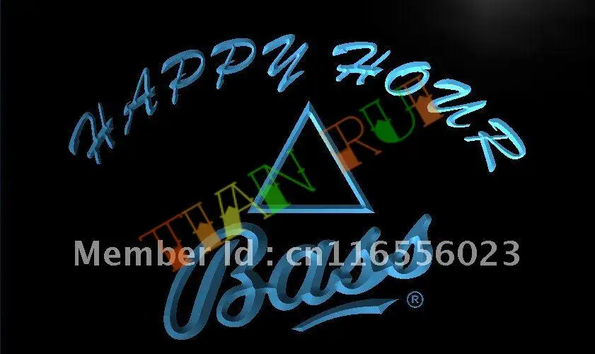 LA608- Bass Beer Happy Hour Bar LED Neon Light Sign