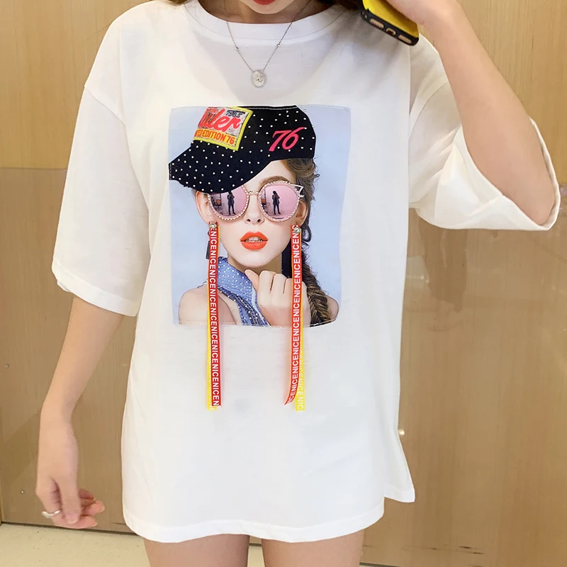 Женская Футболка Harajuku с круглым вырезом брендовая футболка кисточками и ушками