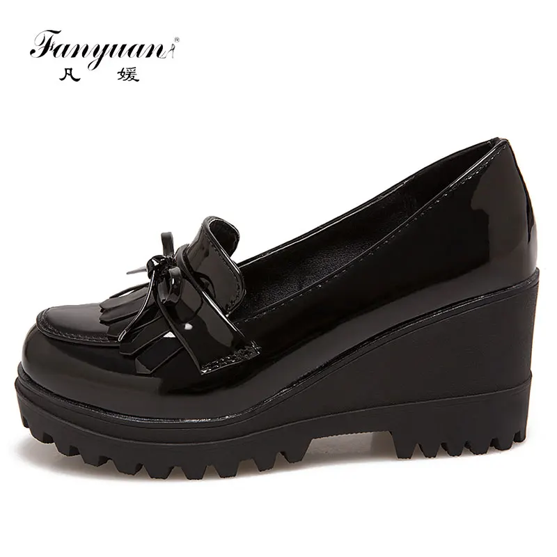 FanyuanFemale Patent Leather Increased Internal Tassel Platform Rubber Autumn Slip On High Heels Woman Black Fashion Wedges
FanyuanFemale Patent Leather Increased Internal Tassel Platform Rubber Autumn Slip On High Heels Woman Black Fashion Wedges