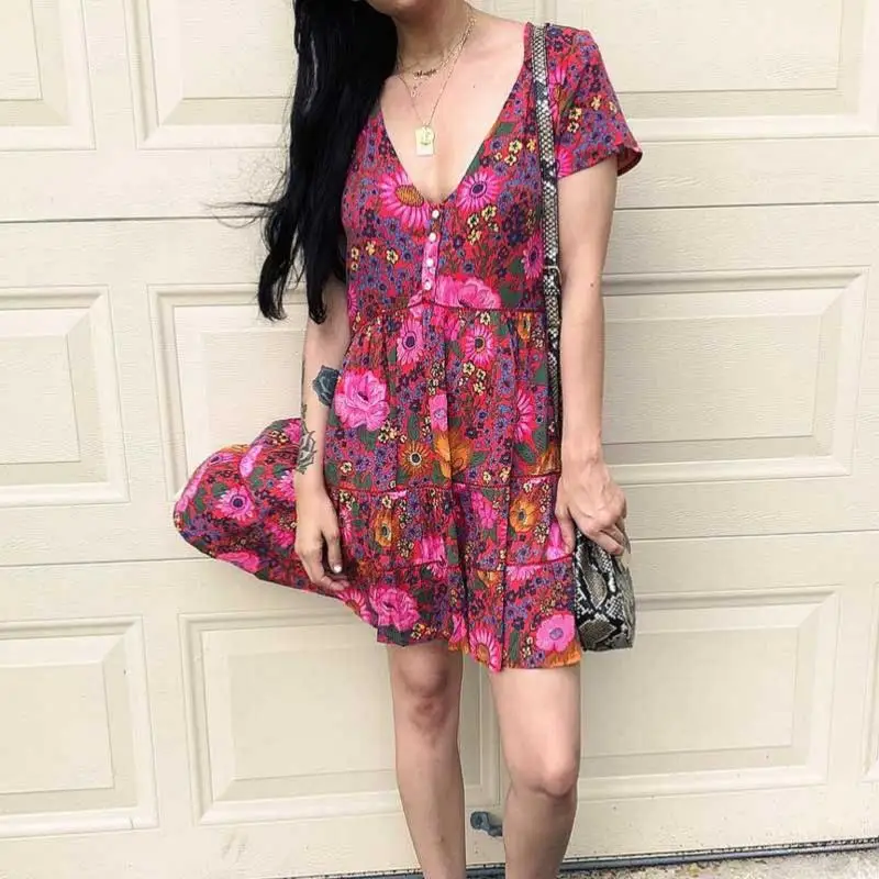 Urbutifo Sundress 2019 Vintage Print Floral Dress Women Sexy Deep V Neck Wrap Mini Dress Femael Summer Beach Dress Vestidos
Urbutifo Sundress 2019 Vintage Print Floral Dress Women Sexy Deep V Neck Wrap Mini Dress Femael Summer Beach Dress Vestidos