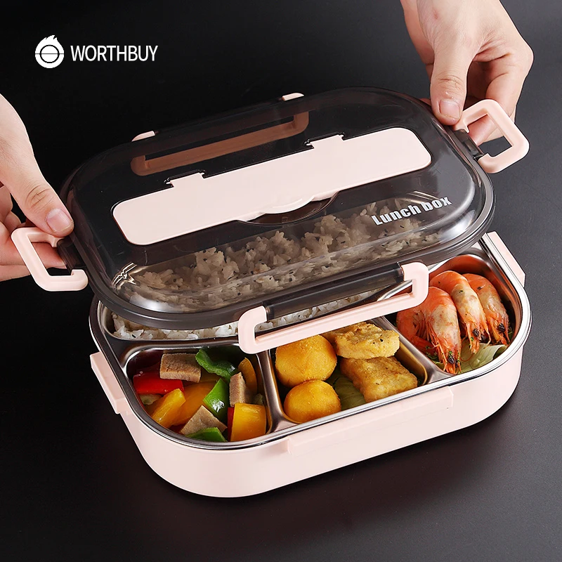 WORTHBUY Cute Bento Box For Children 304 Stainless Steel Lunch With Tableware Set Microwave Food Container Compartments | Дом и сад
