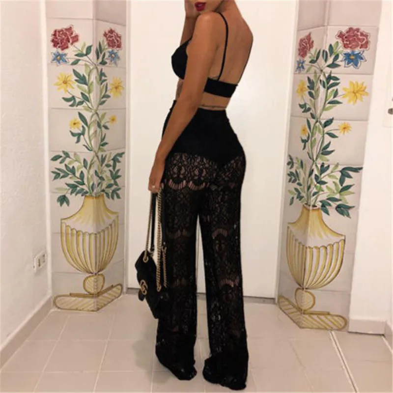 Fashion Women's Ladies Solid Sheer Floral Lace Pants Beach Bikini Cover Up Trousers