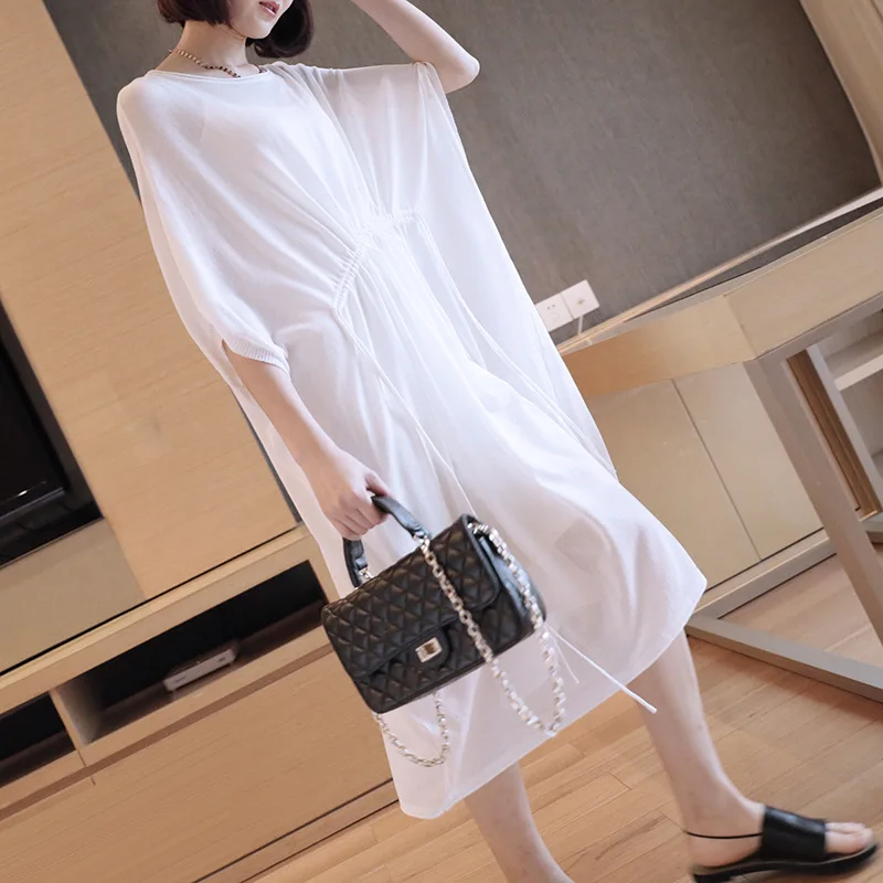 Large size summer knit dress 2019 Korean version of the new women's long temperament solid color loose blouse
Large size summer knit dress 2019 Korean version of the new women's long temperament solid color loose blouse
