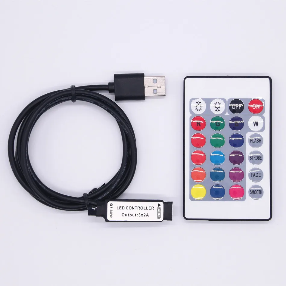 1m USB DC 5-24V Inline IR Controller with 24 Key Wireless Controller for 5050 3528 RGB LED Light Strip Accessories
1m USB DC 5-24V Inline IR Controller with 24 Key Wireless Controller for 5050 3528 RGB LED Light Strip Accessories
