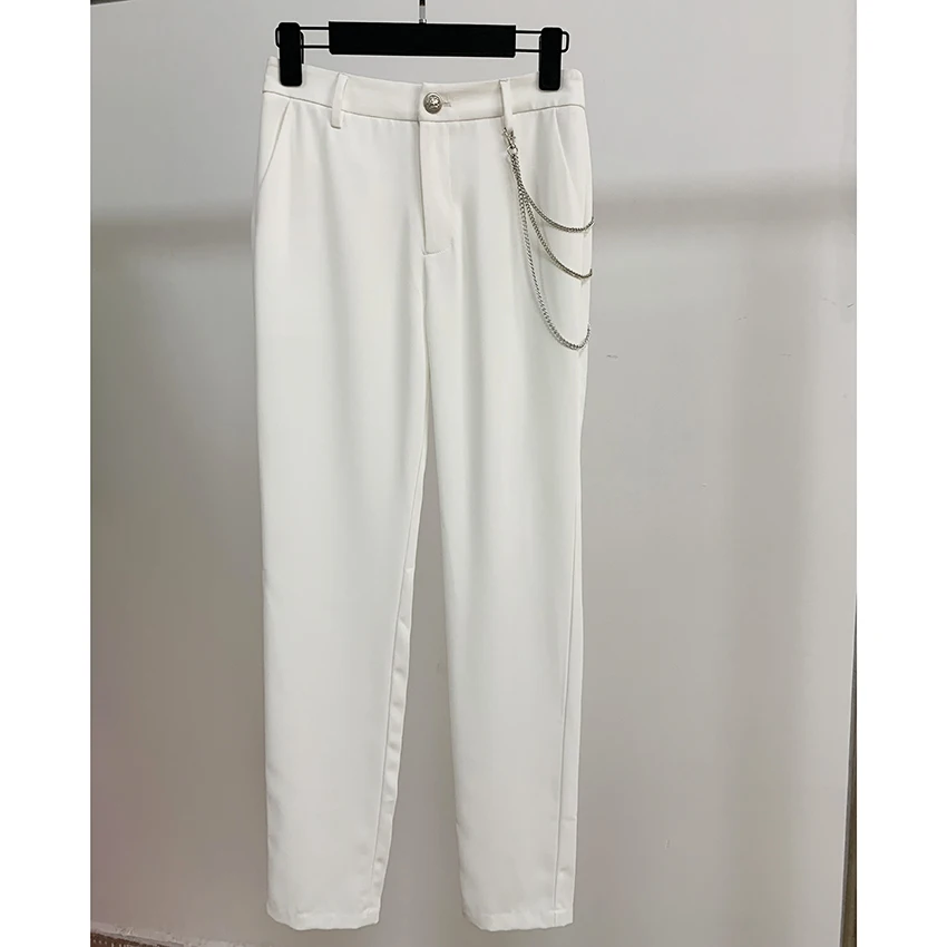 HIGH STREET Stylish 2022 Designer Pants Women's Brief Metal Chain Embellished Pants Trousers
HIGH STREET Stylish 2022 Designer Pants Women's Brief Metal Chain Embellished Pants Trousers