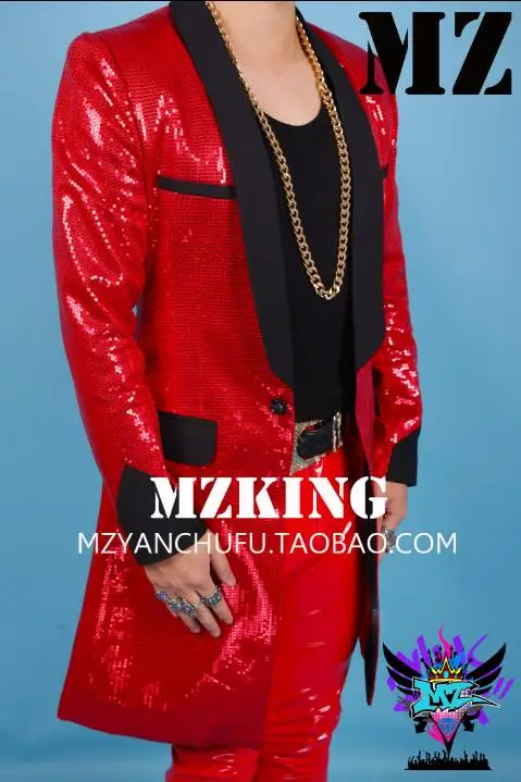 New men's suits bar nightclub bigbang male singer DJ trend Korean red sequins long costume dress
New men's suits bar nightclub bigbang male singer DJ trend Korean red sequins long costume dress