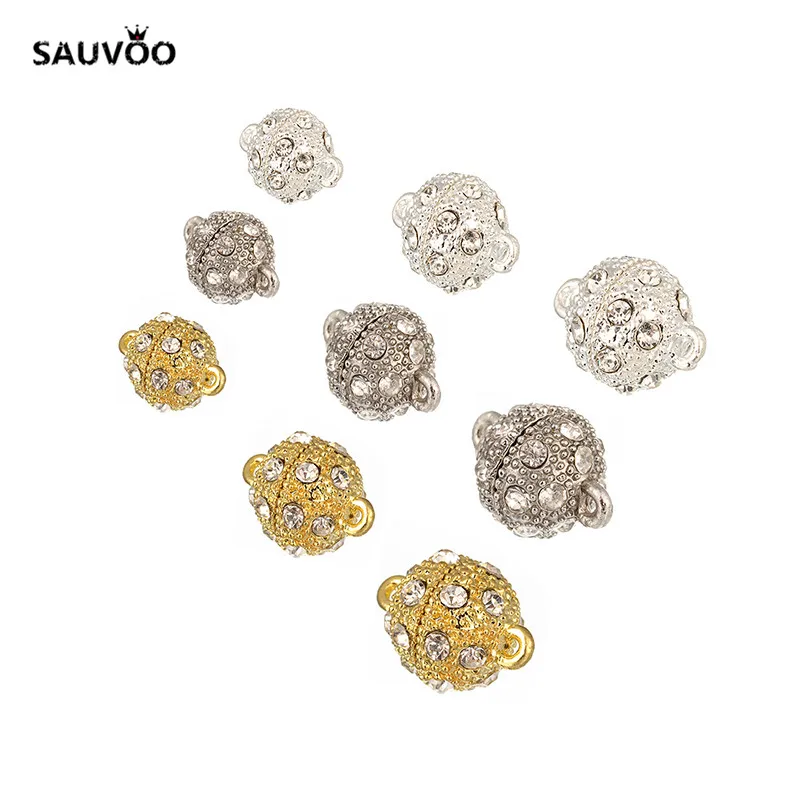Круглый шар Sauvoo 10 шт./лот Rinestone Кристалл магнитные застежки Золото Серебро родий