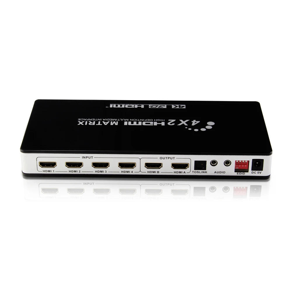 Full HD 4K 1080P HDMI-compatible Matrix 4x2 Switch Splitter EDID HIFI Matrix with IR Remote Control Audio Supports V1.4/3D 30Hz
Full HD 4K 1080P HDMI-compatible Matrix 4x2 Switch Splitter EDID HIFI Matrix with IR Remote Control Audio Supports V1.4/3D 30Hz