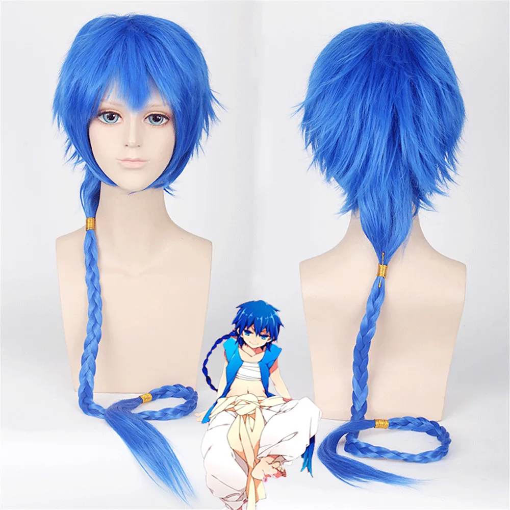 Мужские синие короткие искусственные прямые синтетические волосы Magi Aladdin для