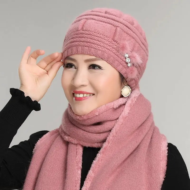 

Kagenmo Thick Rabbit Fur Knit Cap Scarf Twinset The Elderly Women's Autumn And Winter Yarn Female Winter Hat Perimeter Scarves