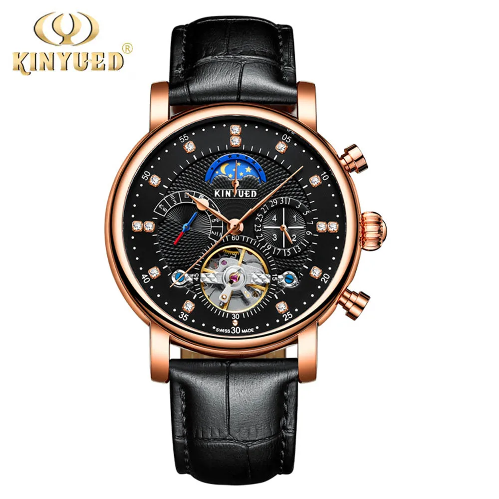 2018 KINYUED Men Tourbillon Automatic Watch Luxury Fashion Brand Genuine Leather Man Calendar Week Moon phase Mechanical Watches
2018 KINYUED Men Tourbillon Automatic Watch Luxury Fashion Brand Genuine Leather Man Calendar Week Moon phase Mechanical Watches