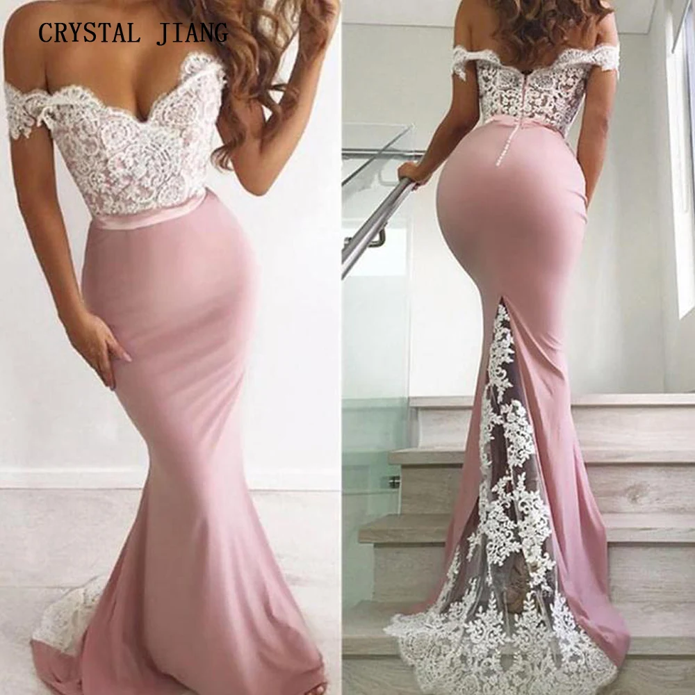 2021 Pink Bridesmaid Dresses Off the Shoulder Lace Applique Custom made Mermaid Spandex Trumpet Bridesmaid Party Gown
2021 Pink Bridesmaid Dresses Off the Shoulder Lace Applique Custom made Mermaid Spandex Trumpet Bridesmaid Party Gown