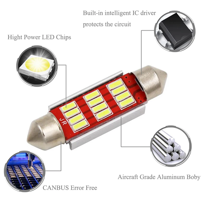 2 шт. Автомобильные светодиодные лампы 36 мм C5W 4014 SMD 12 В для Volkswagen VW Golf 3 4 5 6 Passat 3c B6 B5