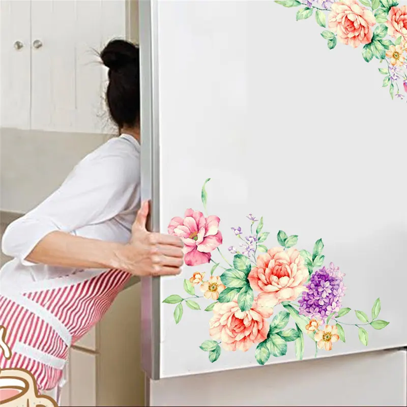 

Красочные цветы, 3D наклейки на стену, красивые пионы, наклейки на холодильник, шкаф, туалет, ванная комната, украшения, ПВХ наклейки на стену/клей